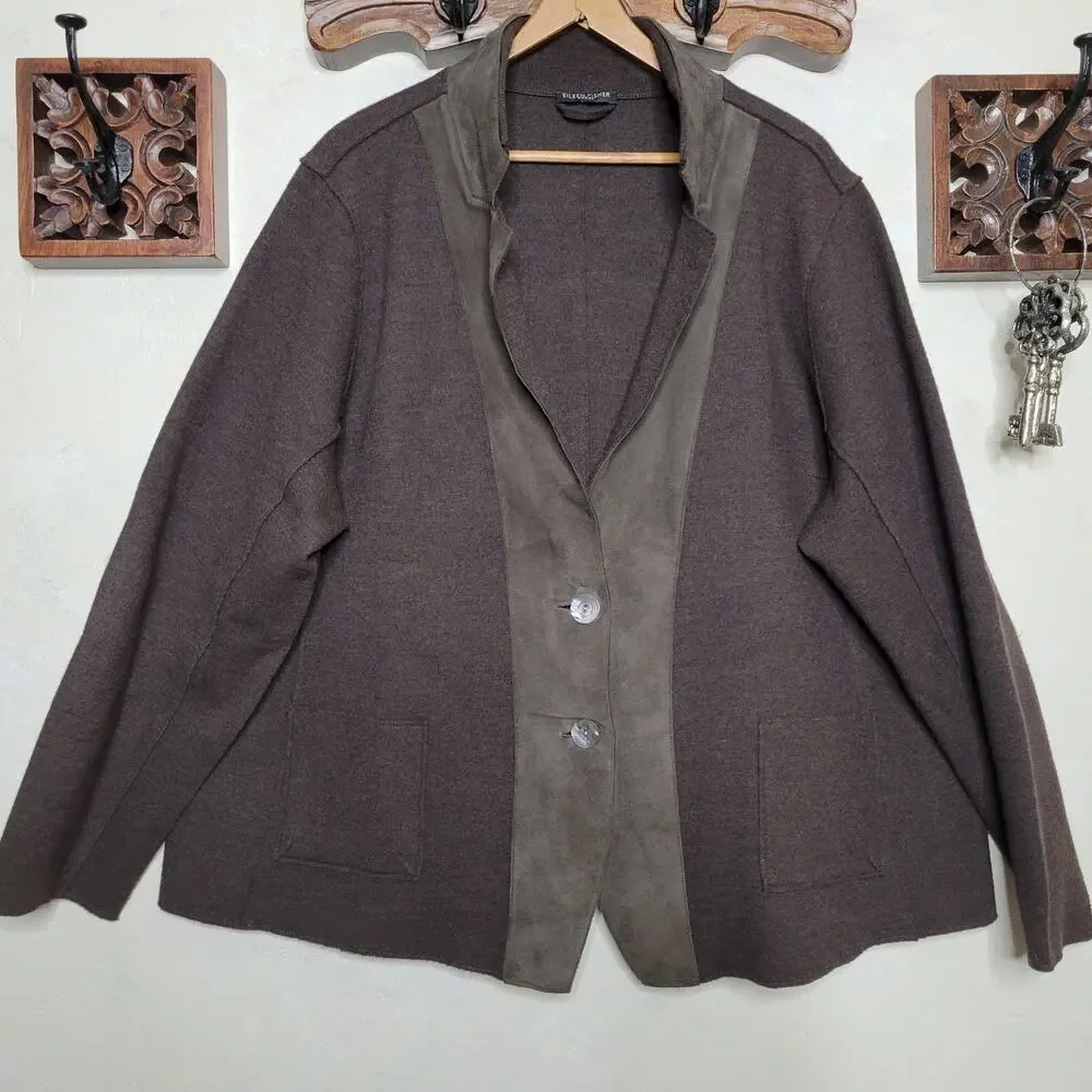 EILEEN FISHER Women Lamb Suede Merino Wool Felted Knit Blazer Jacket Shacket✨️2X